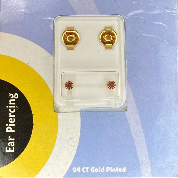 24K Gold Plated Pink Stud Earrings - Picture 2 of 3